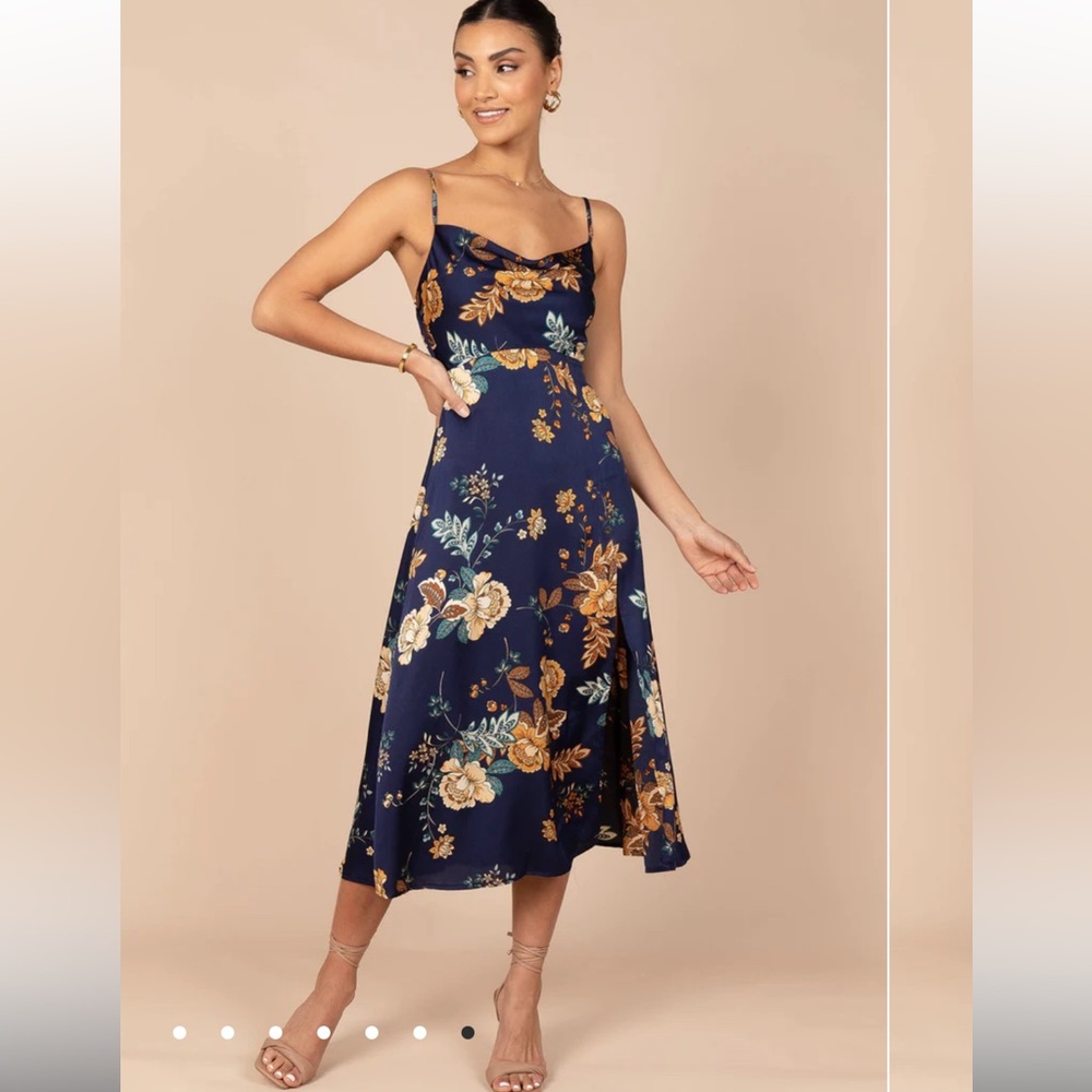 Petal & Pup ALEJANDRA COWL NECK MIDI DRESS - NAVY